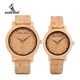 BOBO BIRD Lovers Watches Wooden Timepieces Handmade Cork Strap Bamboo Women Watch
