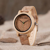 BOBO BIRD Lovers Watches Wooden Timepieces Handmade Cork Strap Bamboo Women Watch
